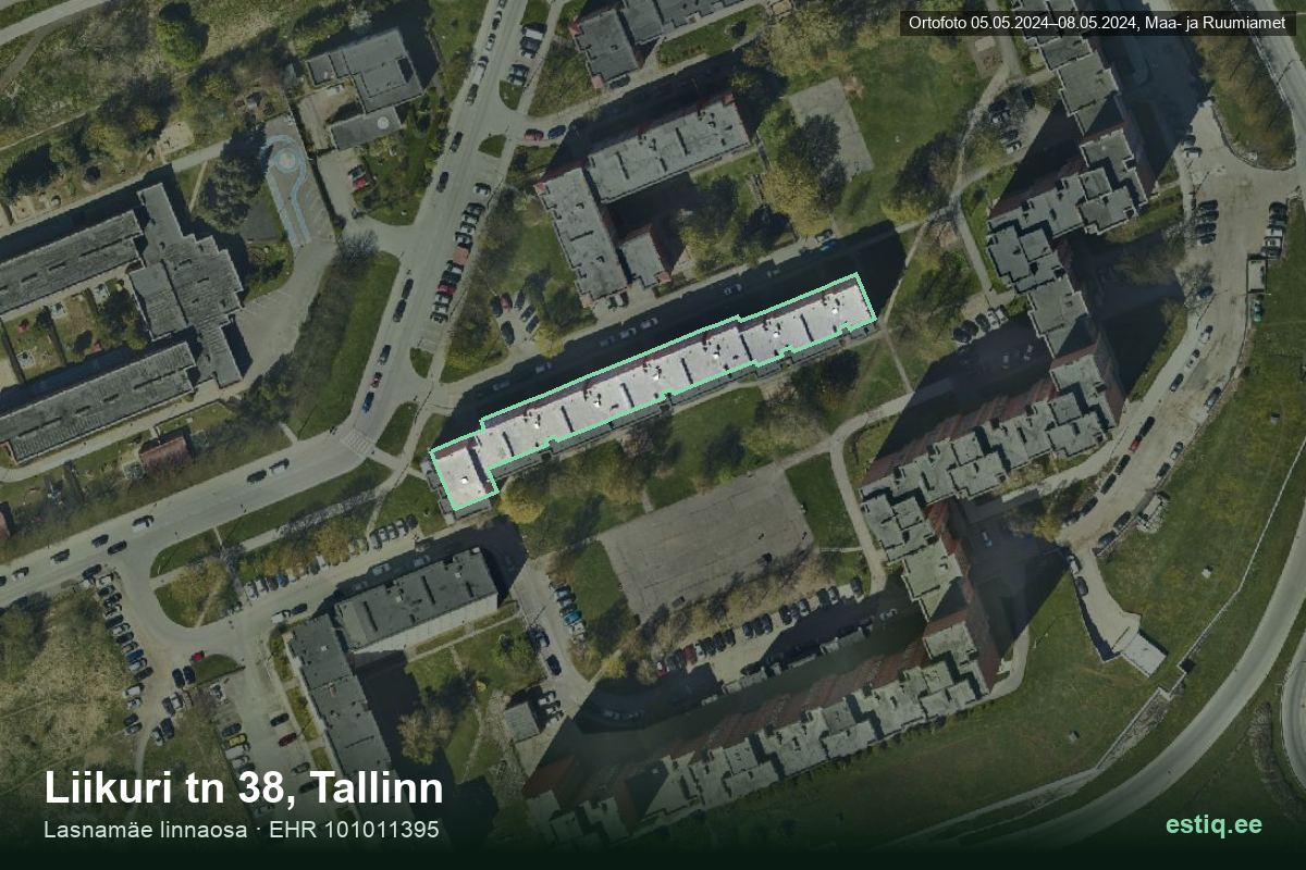 Liikuri tänav 38, Tallinn – hoone aerofoto, kontuur ehitisregistri (EHR) andmetest