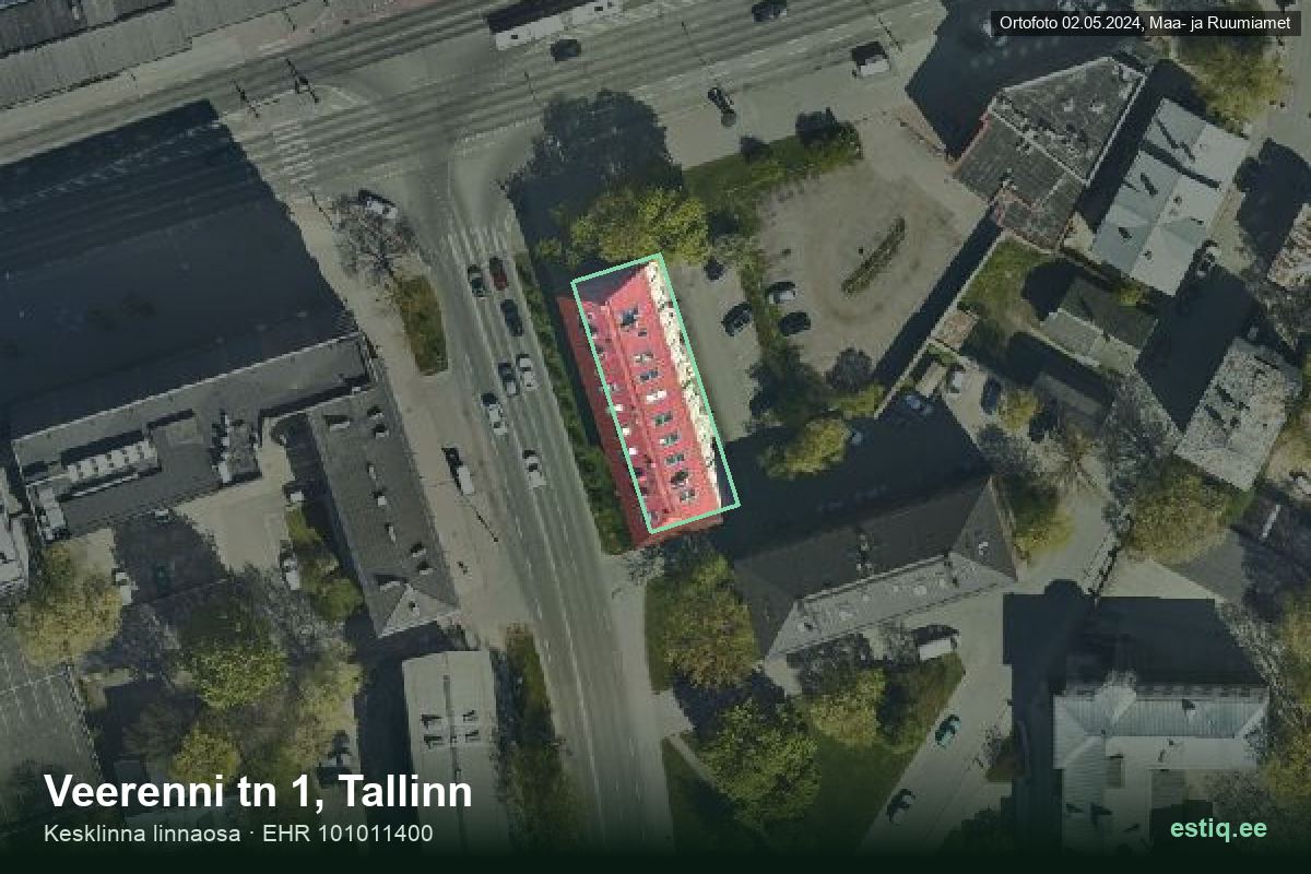 Veerenni tänav 1, Tallinn – hoone aerofoto, kontuur ehitisregistri (EHR) andmetest