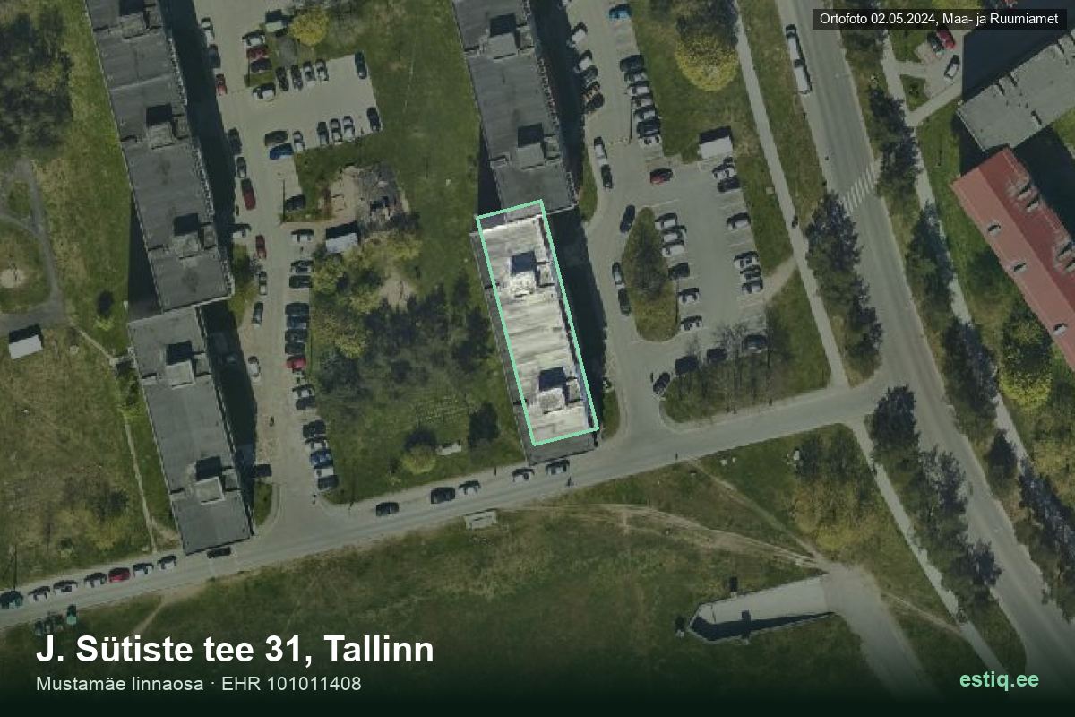 J. Sütiste tee 31, Tallinn – hoone aerofoto, kontuur ehitisregistri (EHR) andmetest