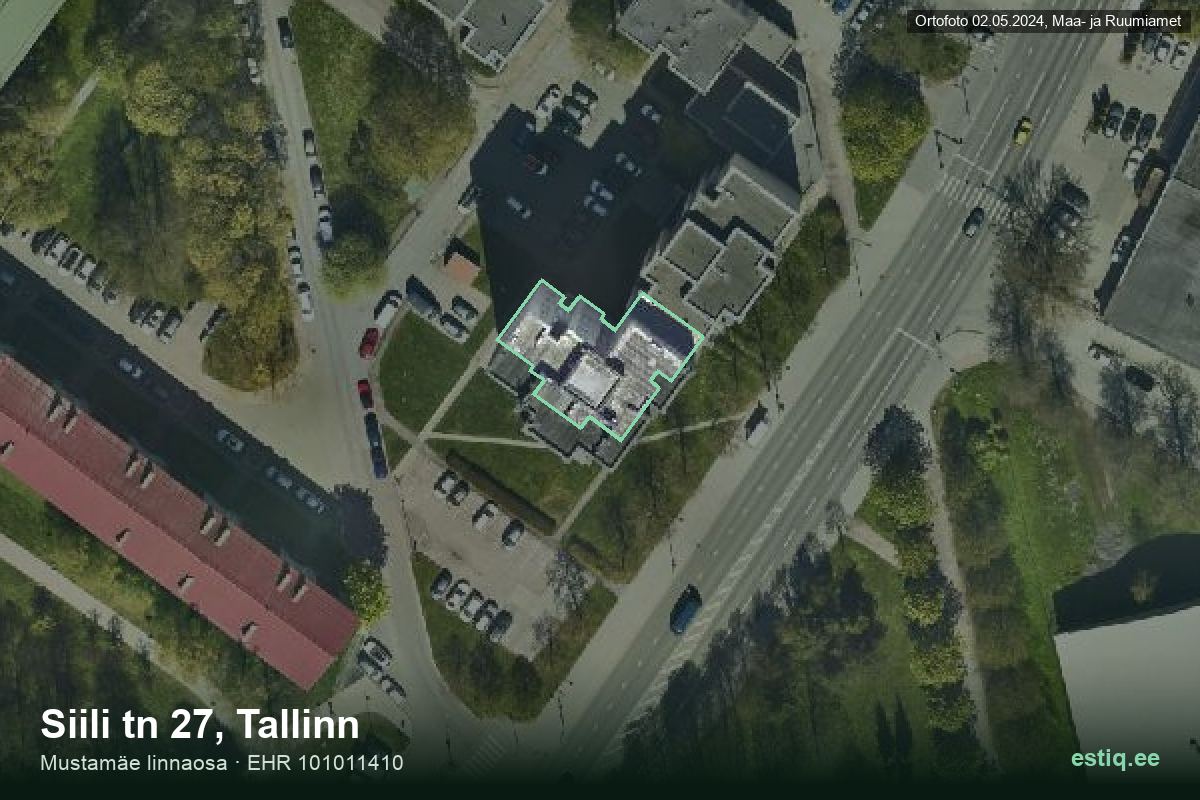 Siili tänav 27, Tallinn – hoone aerofoto, kontuur ehitisregistri (EHR) andmetest