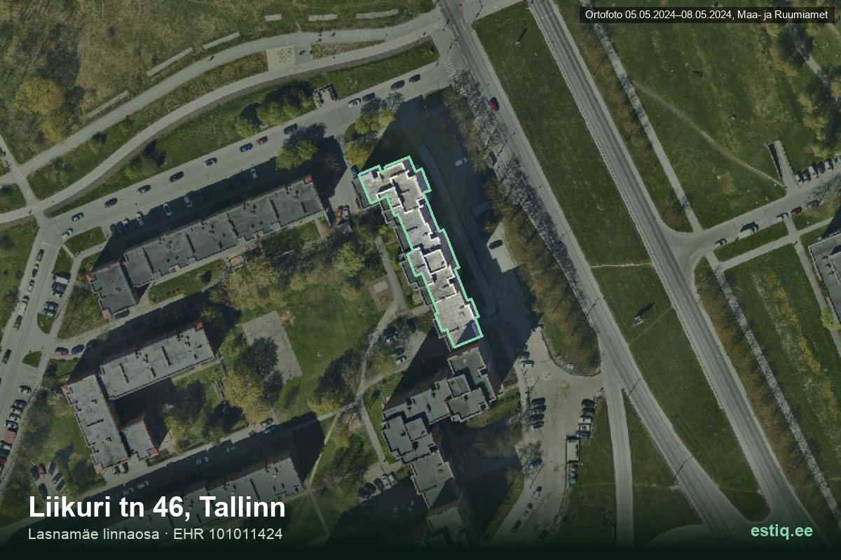 Liikuri tänav 46, Tallinn – hoone aerofoto, kontuur ehitisregistri (EHR) andmetest