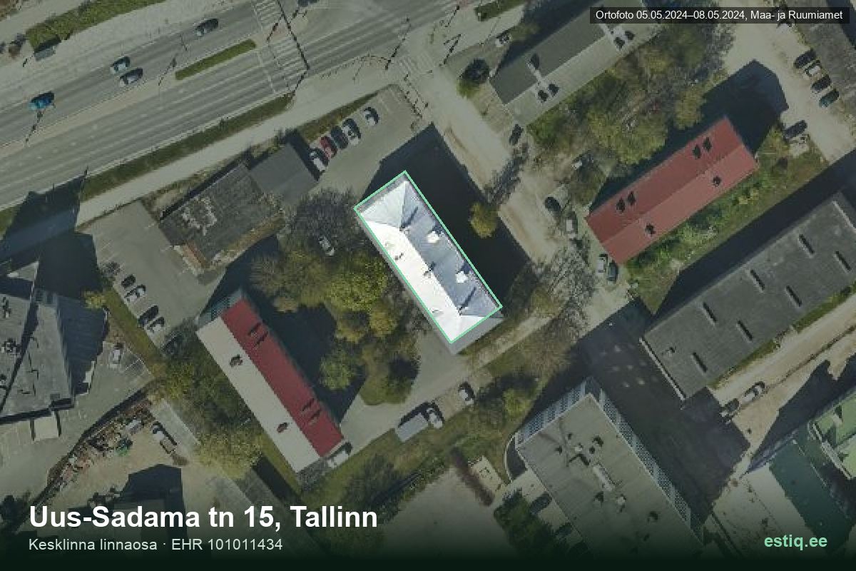 Uus-Sadama tänav 15, Tallinn – аэрофото дома, контур по данным регистра строений (EHR)