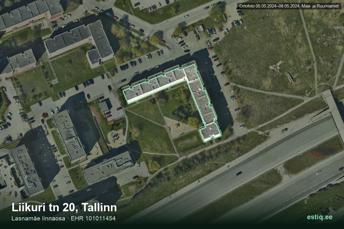 Liikuri tänav 20, Tallinn – hoone aerofoto, kontuur ehitisregistri (EHR) andmetest