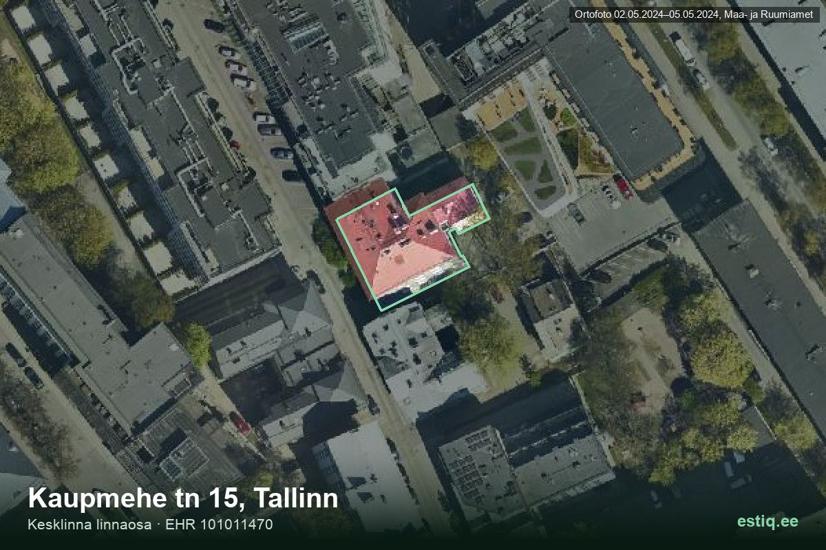 Kaupmehe tänav 15, Tallinn – hoone aerofoto, kontuur ehitisregistri (EHR) andmetest