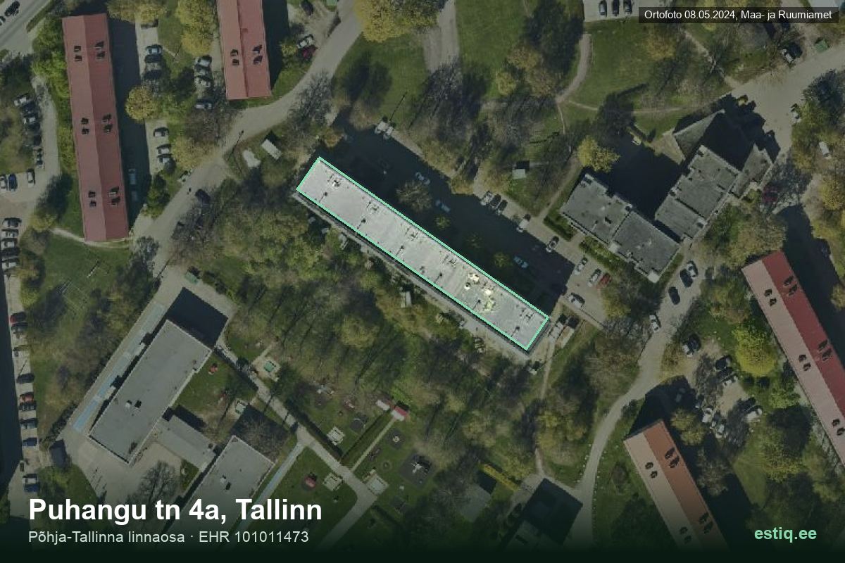Puhangu tänav 4a, Tallinn – hoone aerofoto, kontuur ehitisregistri (EHR) andmetest