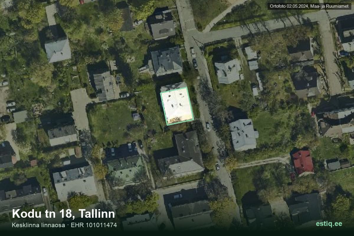 Kodu tänav 18, Tallinn – аэрофото дома, контур по данным регистра строений (EHR)