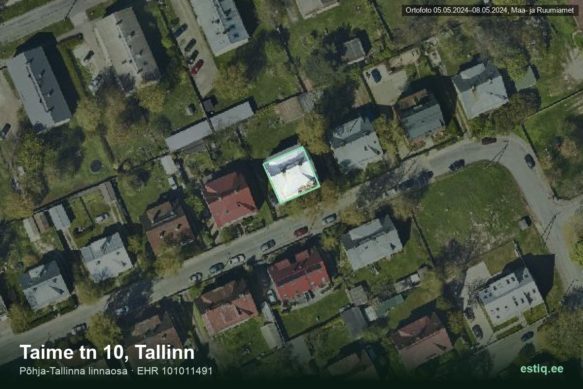 Taime tänav 10, Tallinn – hoone aerofoto, kontuur ehitisregistri (EHR) andmetest