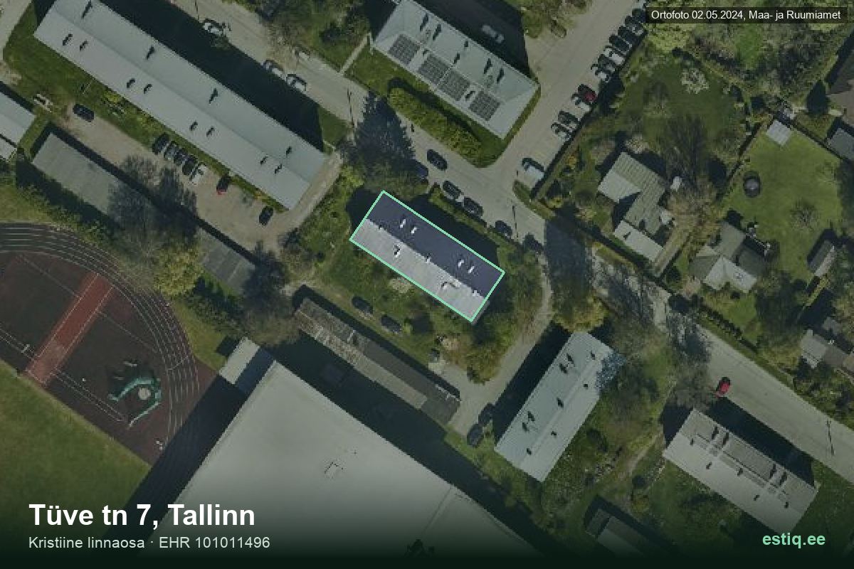 Tüve tänav 7, Tallinn – ilmakuva rakennuksesta, ääriviiva rakennusrekisteristä (EHR)