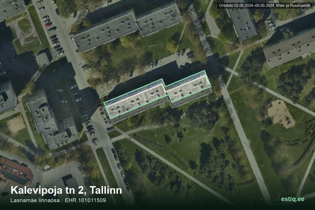 Kalevipoja tänav 2, Tallinn – hoone aerofoto, kontuur ehitisregistri (EHR) andmetest