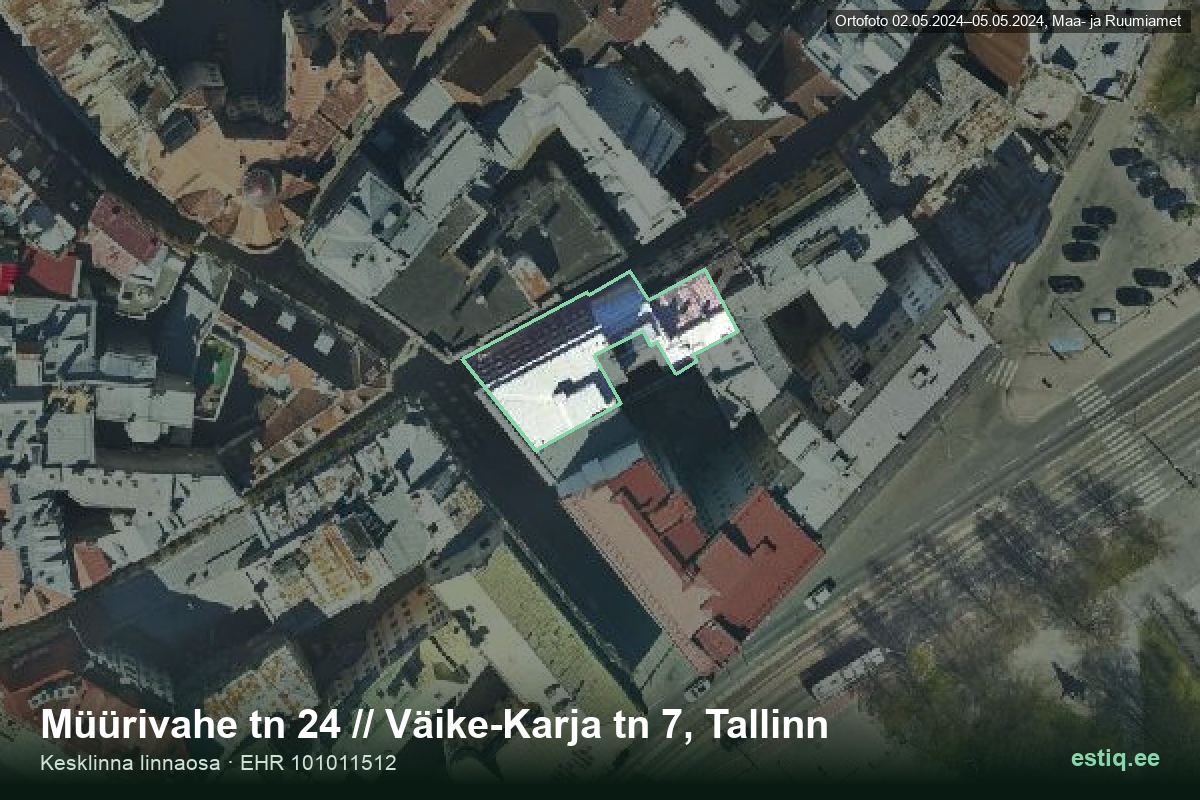 Müürivahe tänav 24, Tallinn – ilmakuva rakennuksesta, ääriviiva rakennusrekisteristä (EHR)