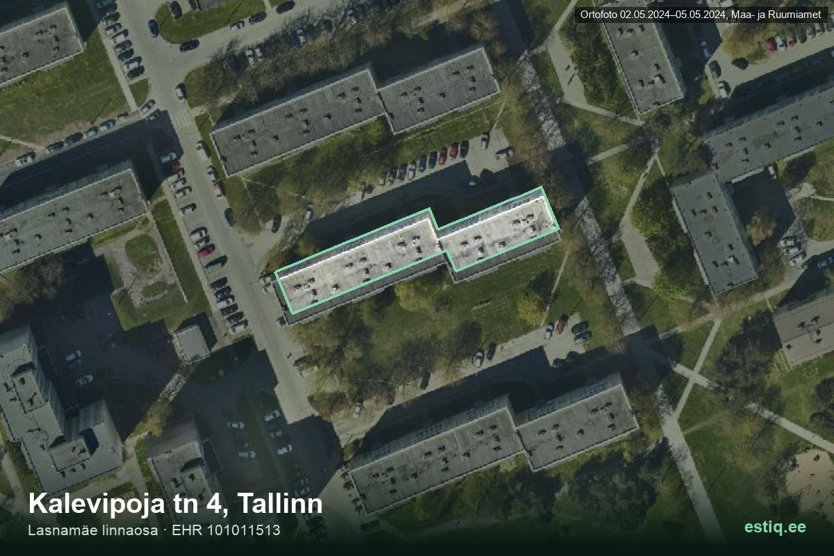 Kalevipoja tänav 4, Tallinn – hoone aerofoto, kontuur ehitisregistri (EHR) andmetest