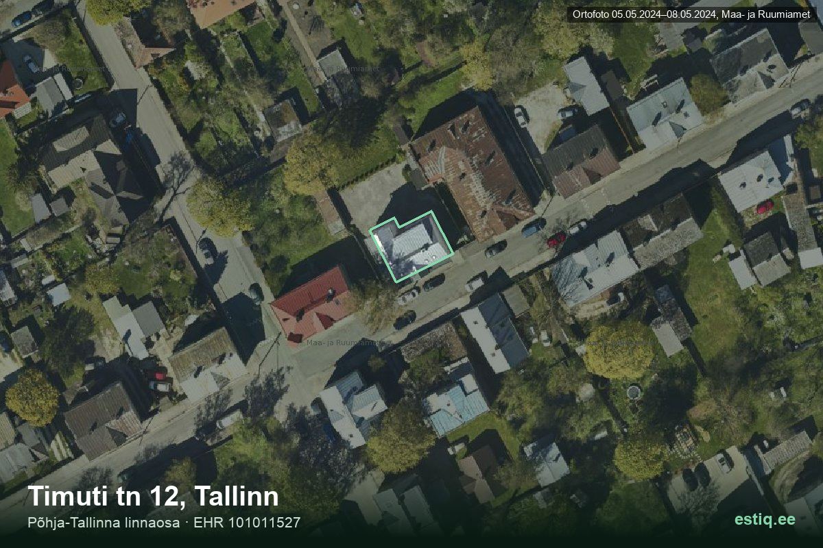 Timuti tänav 12, Tallinn – аэрофото дома, контур по данным регистра строений (EHR)