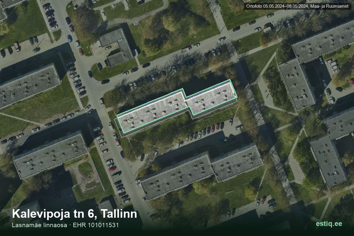 Kalevipoja tänav 6, Tallinn – hoone aerofoto, kontuur ehitisregistri (EHR) andmetest