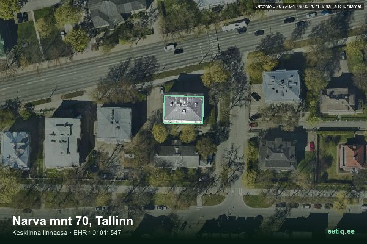 Narva mnt 70, Tallinn – ilmakuva rakennuksesta, ääriviiva rakennusrekisteristä (EHR)