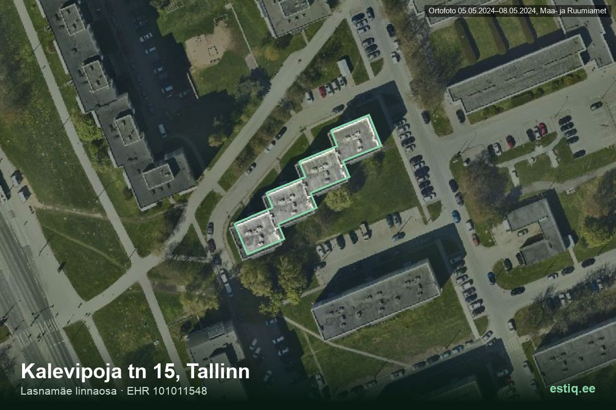Kalevipoja tänav 15, Tallinn – hoone aerofoto, kontuur ehitisregistri (EHR) andmetest