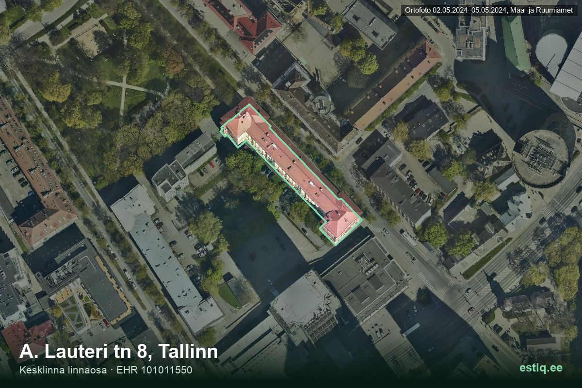 A. Lauteri tänav 8, Tallinn – hoone aerofoto, kontuur ehitisregistri (EHR) andmetest