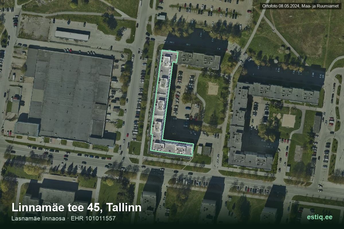 Linnamäe tee 45, Tallinn – hoone aerofoto, kontuur ehitisregistri (EHR) andmetest