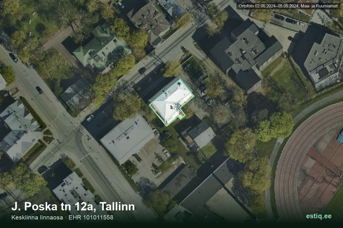 J. Poska tänav 12a, Tallinn – hoone aerofoto, kontuur ehitisregistri (EHR) andmetest