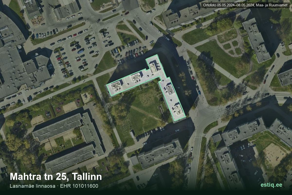 Mahtra tänav 25, Tallinn – hoone aerofoto, kontuur ehitisregistri (EHR) andmetest