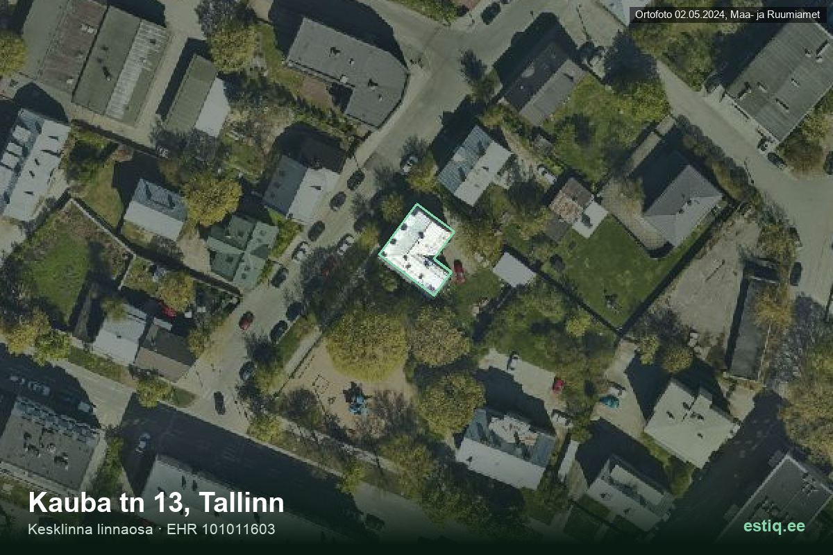 Kauba tänav 13, Tallinn – ilmakuva rakennuksesta, ääriviiva rakennusrekisteristä (EHR)