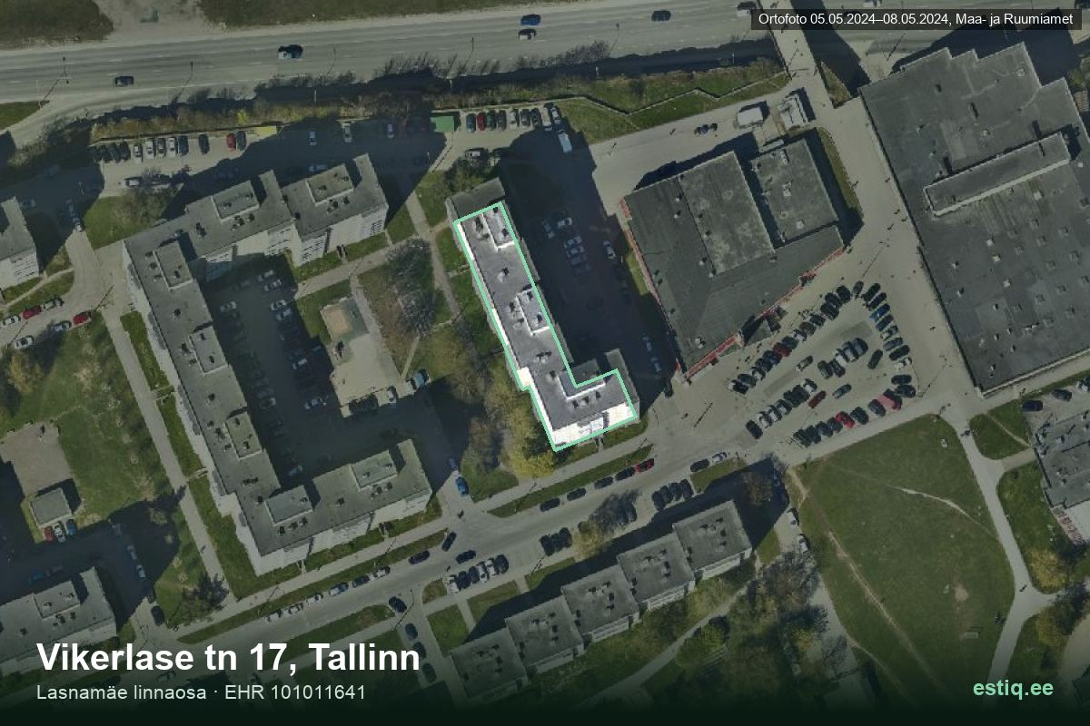 Vikerlase tänav 17, Tallinn – hoone aerofoto, kontuur ehitisregistri (EHR) andmetest