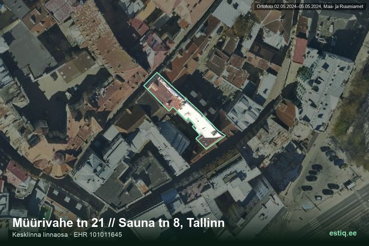 Müürivahe tänav 21, Tallinn – ilmakuva rakennuksesta, ääriviiva rakennusrekisteristä (EHR)