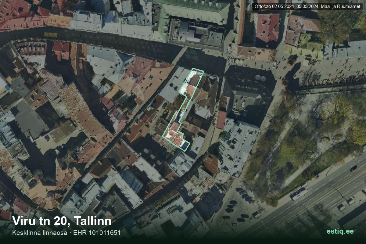 Viru tänav 20, Tallinn – ilmakuva rakennuksesta, ääriviiva rakennusrekisteristä (EHR)
