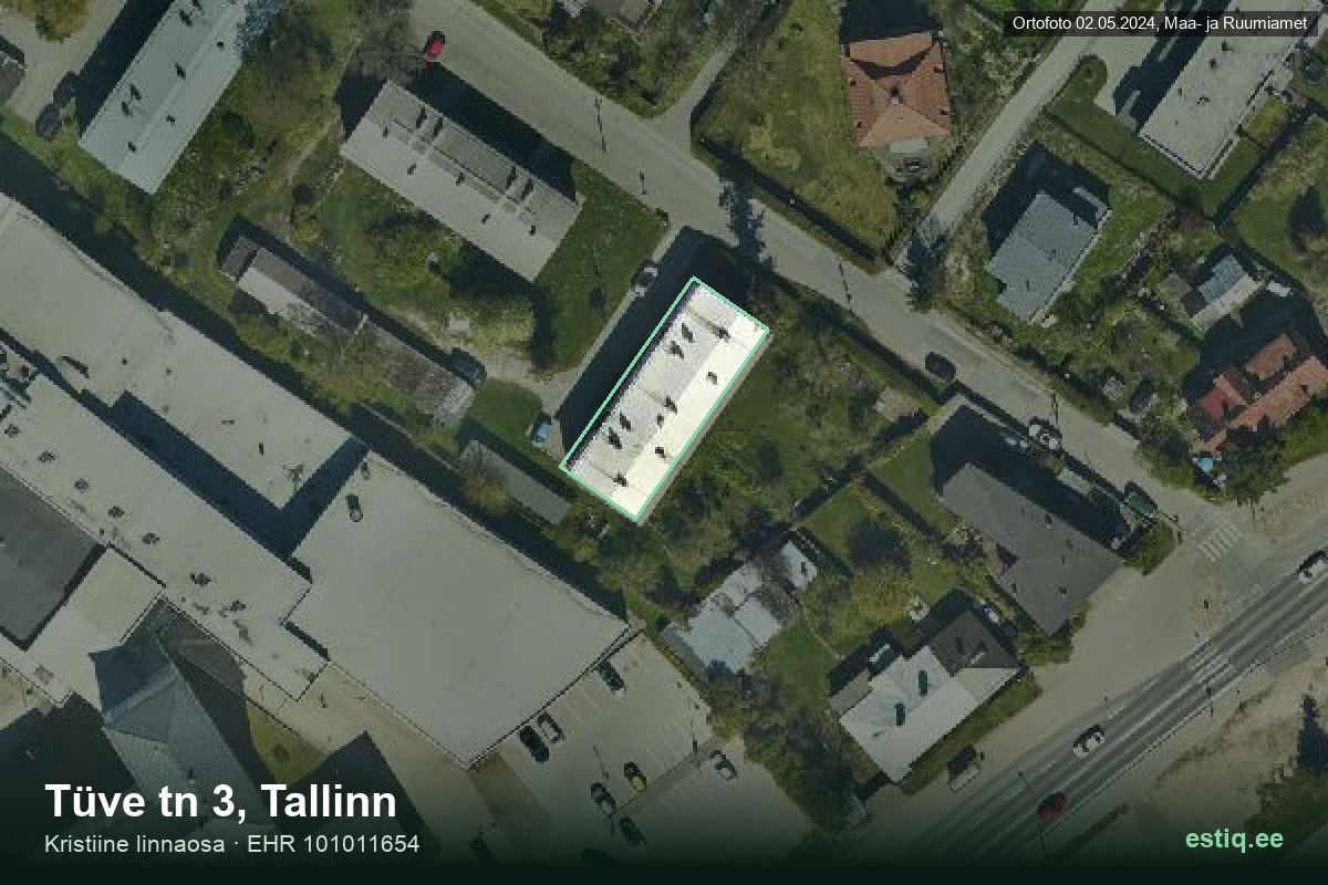 Tüve tänav 3, Tallinn – hoone aerofoto, kontuur ehitisregistri (EHR) andmetest