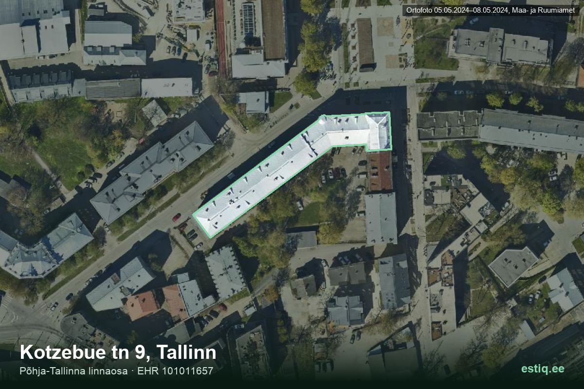 Kotzebue tänav 9, Tallinn – hoone aerofoto, kontuur ehitisregistri (EHR) andmetest