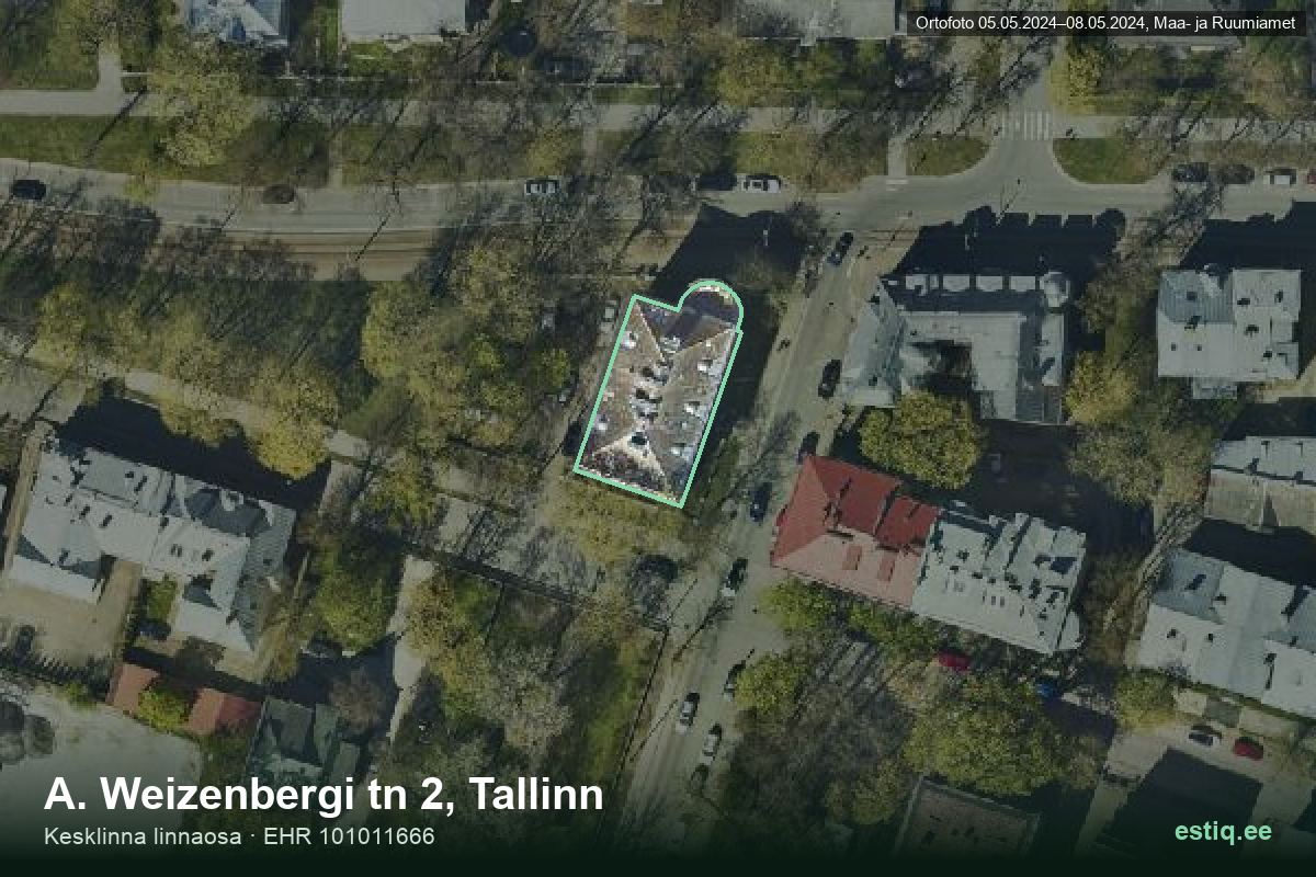 A. Weizenbergi tänav 2, Tallinn – ilmakuva rakennuksesta, ääriviiva rakennusrekisteristä (EHR)