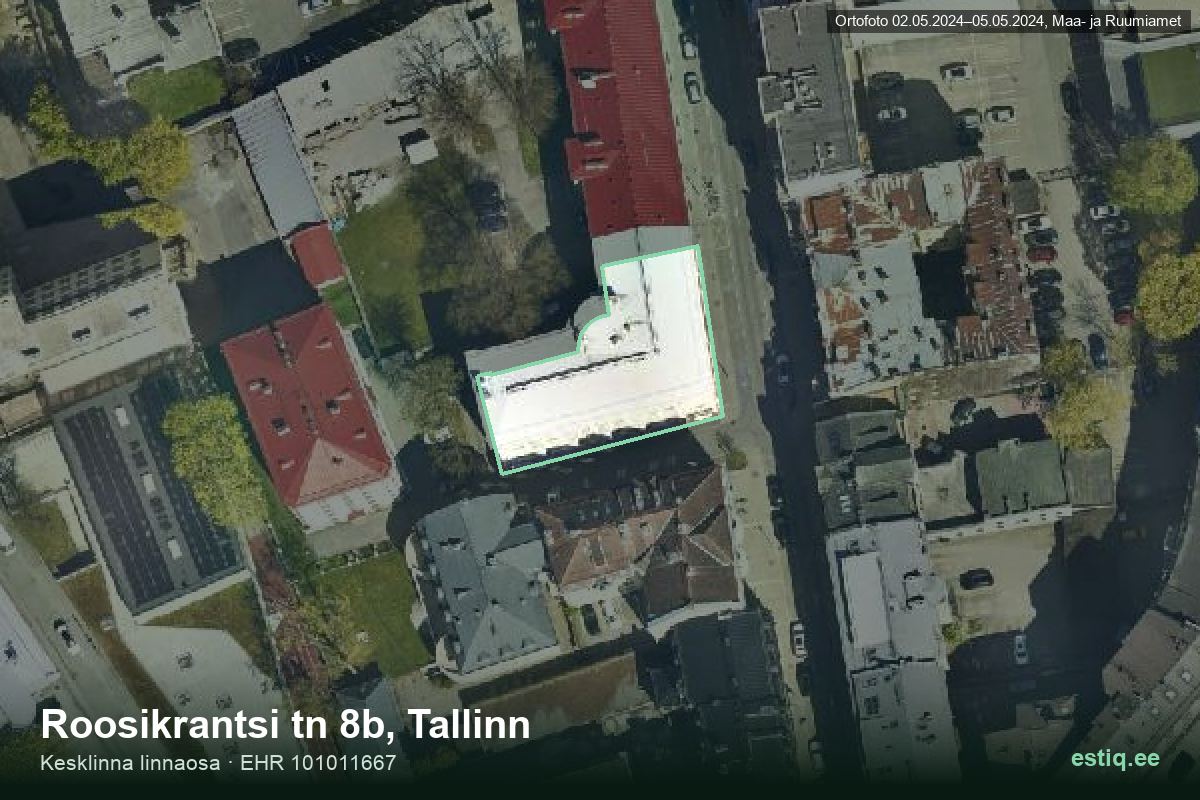 Roosikrantsi tänav 8b, Tallinn – ilmakuva rakennuksesta, ääriviiva rakennusrekisteristä (EHR)