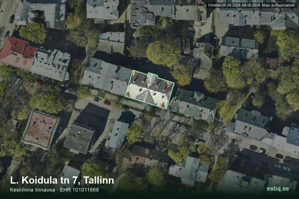 L. Koidula tänav 7, Tallinn – hoone aerofoto, kontuur ehitisregistri (EHR) andmetest
