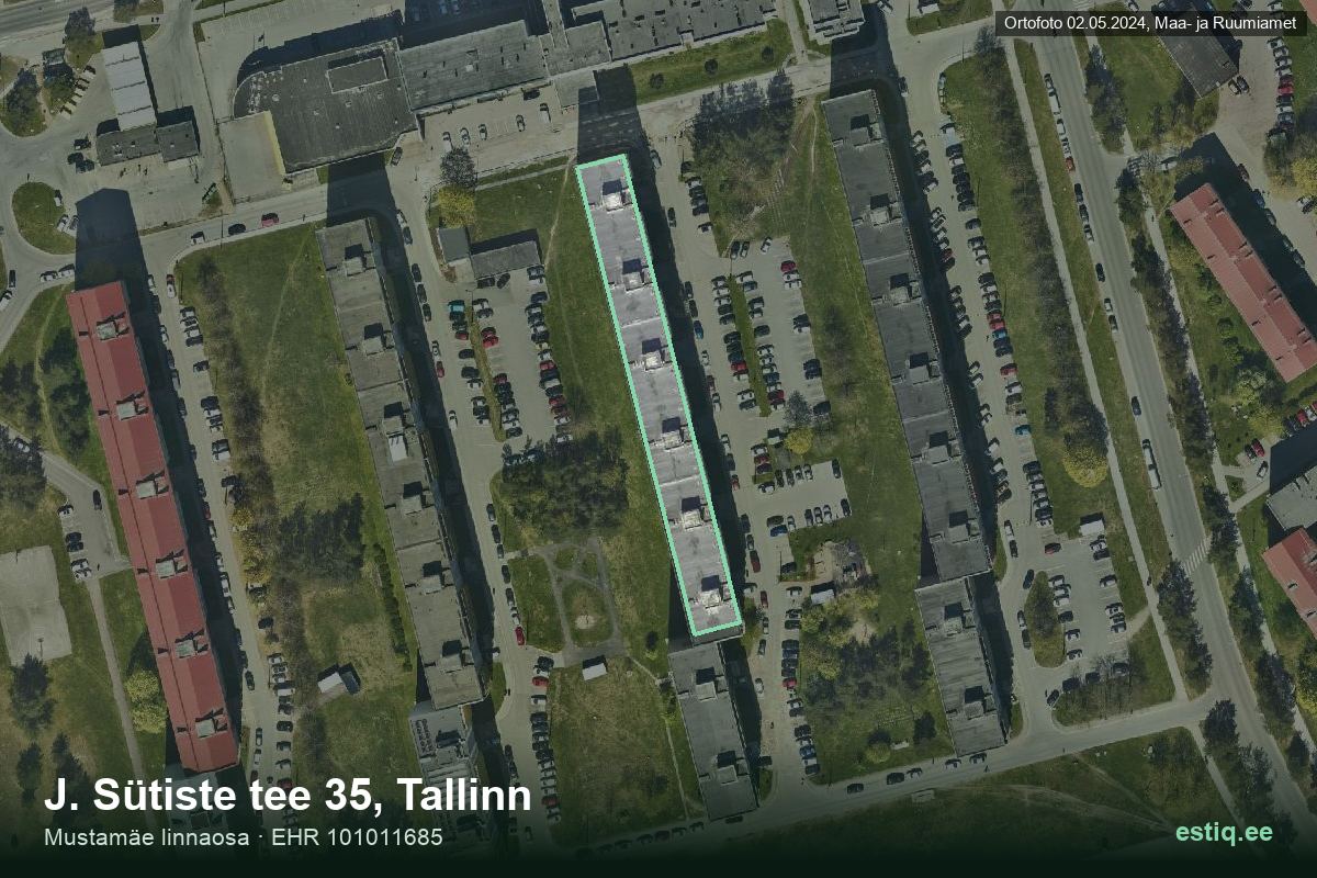 J. Sütiste tee 35, Tallinn – hoone aerofoto, kontuur ehitisregistri (EHR) andmetest