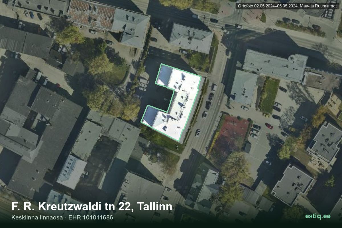 F. R. Kreutzwaldi tänav 22, Tallinn – aerial photo of the building, outline from the Building Register (EHR)