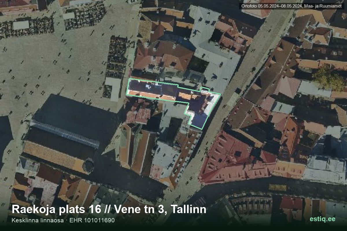 Raekoja plats 16, Tallinn – аэрофото дома, контур по данным регистра строений (EHR)