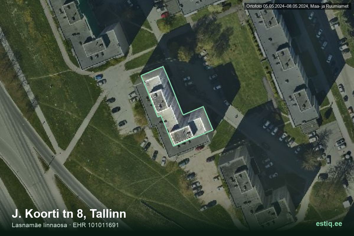 J. Koorti tänav 8, Tallinn – ilmakuva rakennuksesta, ääriviiva rakennusrekisteristä (EHR)