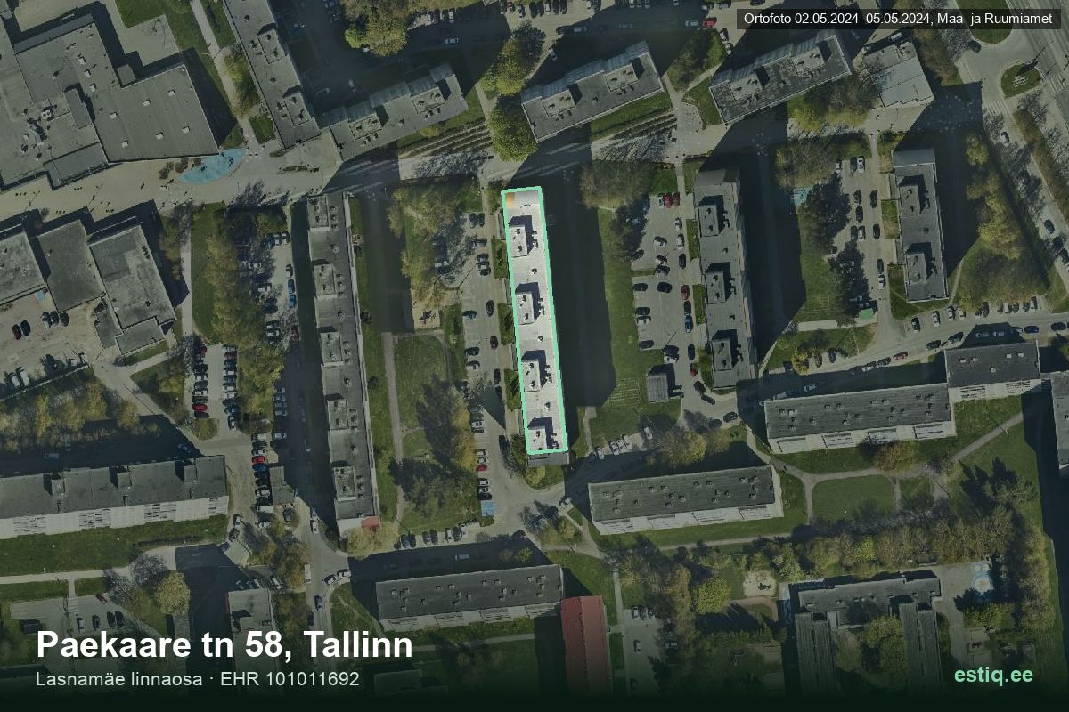 Paekaare tänav 58, Tallinn – hoone aerofoto, kontuur ehitisregistri (EHR) andmetest