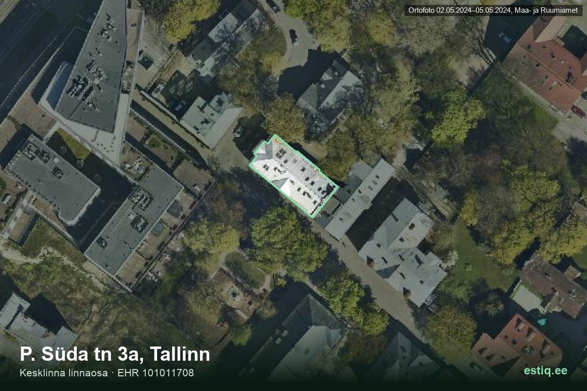 P. Süda tänav 3a, Tallinn – аэрофото дома, контур по данным регистра строений (EHR)