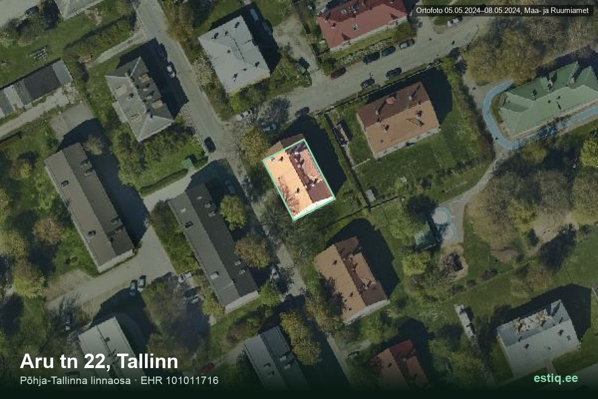 Aru tänav 22, Tallinn – аэрофото дома, контур по данным регистра строений (EHR)