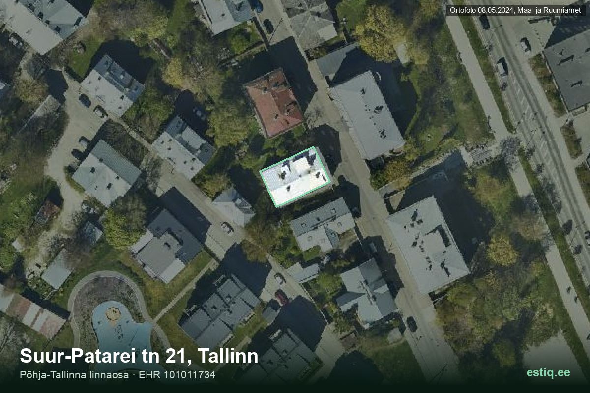 Suur-Patarei tänav 21, Tallinn – hoone aerofoto, kontuur ehitisregistri (EHR) andmetest