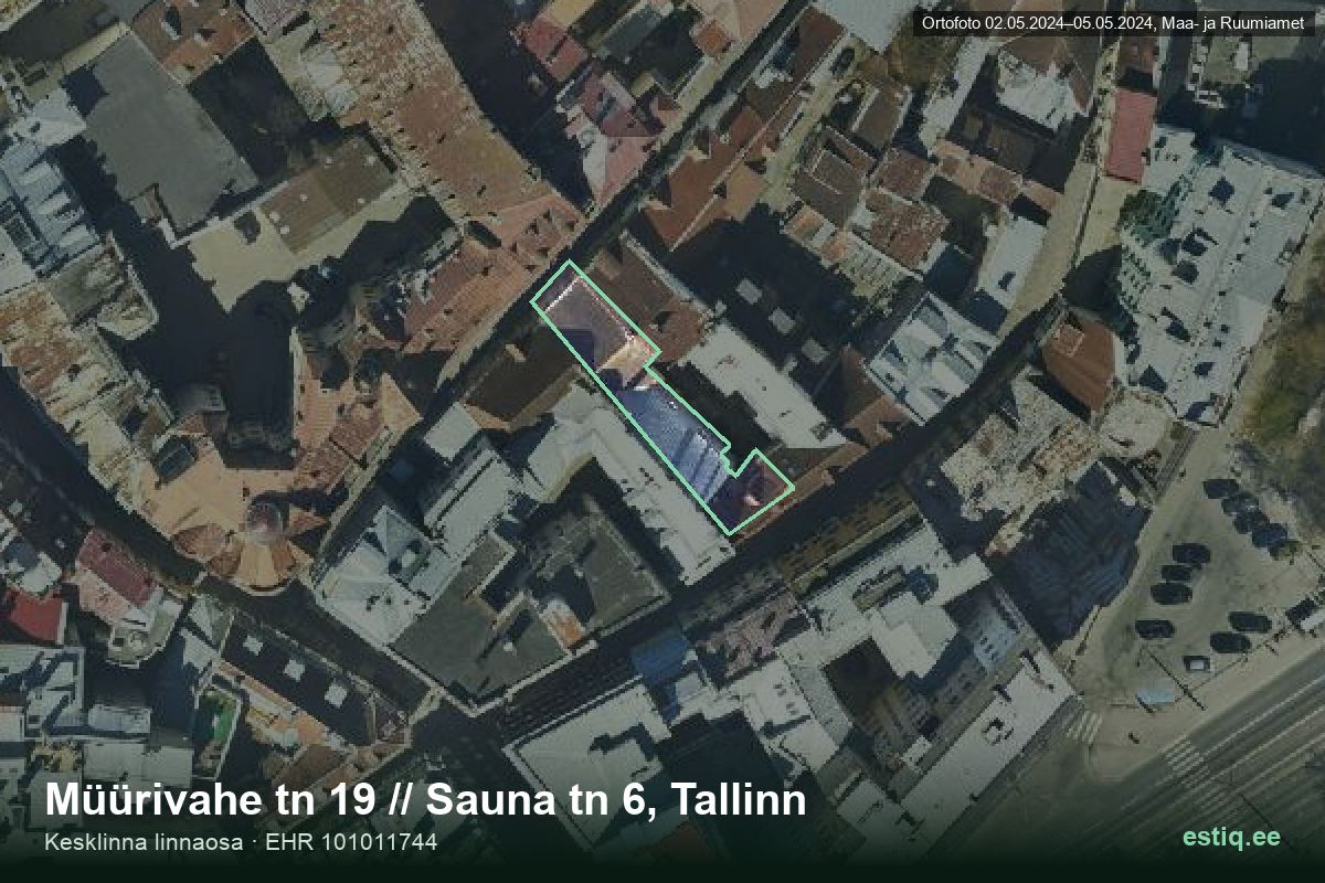 Müürivahe tänav 19, Tallinn – ilmakuva rakennuksesta, ääriviiva rakennusrekisteristä (EHR)