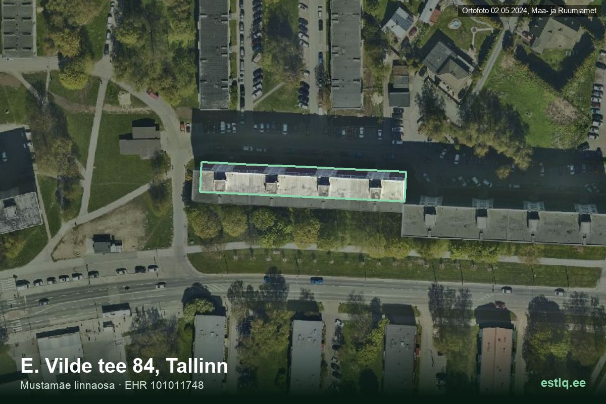 E. Vilde tee 84, Tallinn – hoone aerofoto, kontuur ehitisregistri (EHR) andmetest