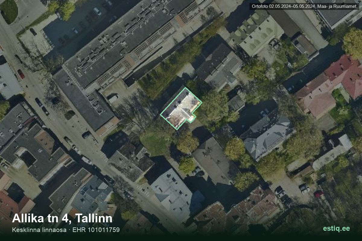 Allika tänav 4, Tallinn – ilmakuva rakennuksesta, ääriviiva rakennusrekisteristä (EHR)