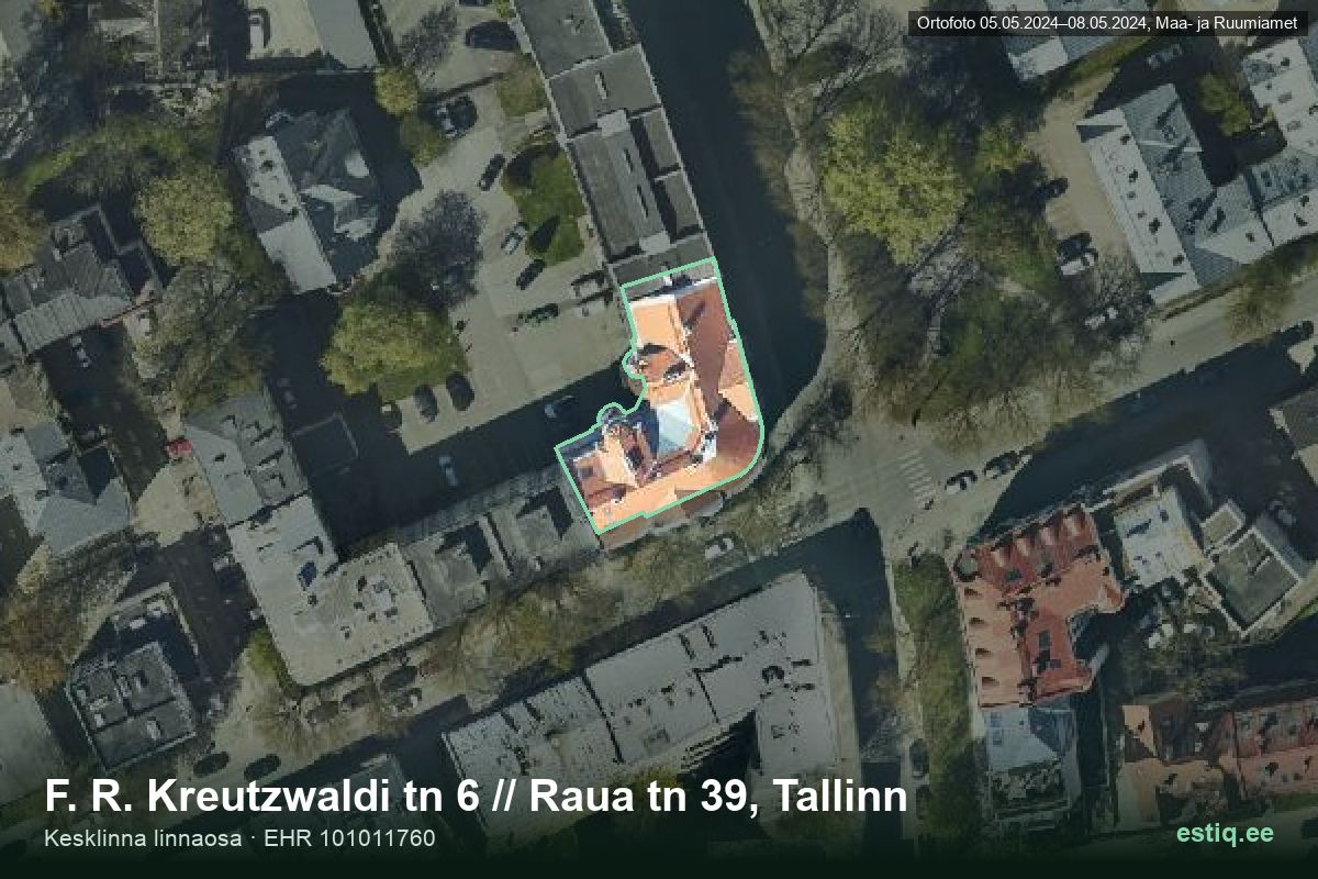 F. R. Kreutzwaldi tänav 6, Tallinn – hoone aerofoto, kontuur ehitisregistri (EHR) andmetest