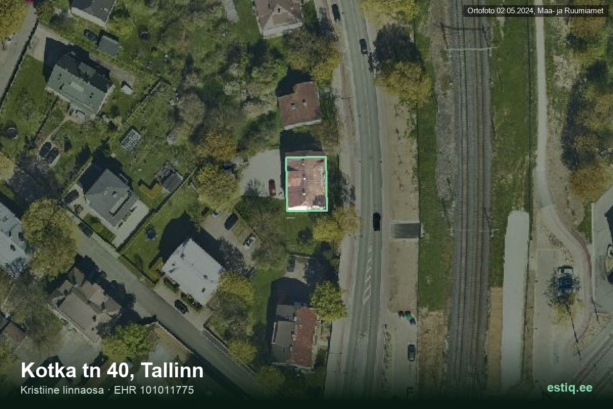 Kotka tänav 40, Tallinn – hoone aerofoto, kontuur ehitisregistri (EHR) andmetest
