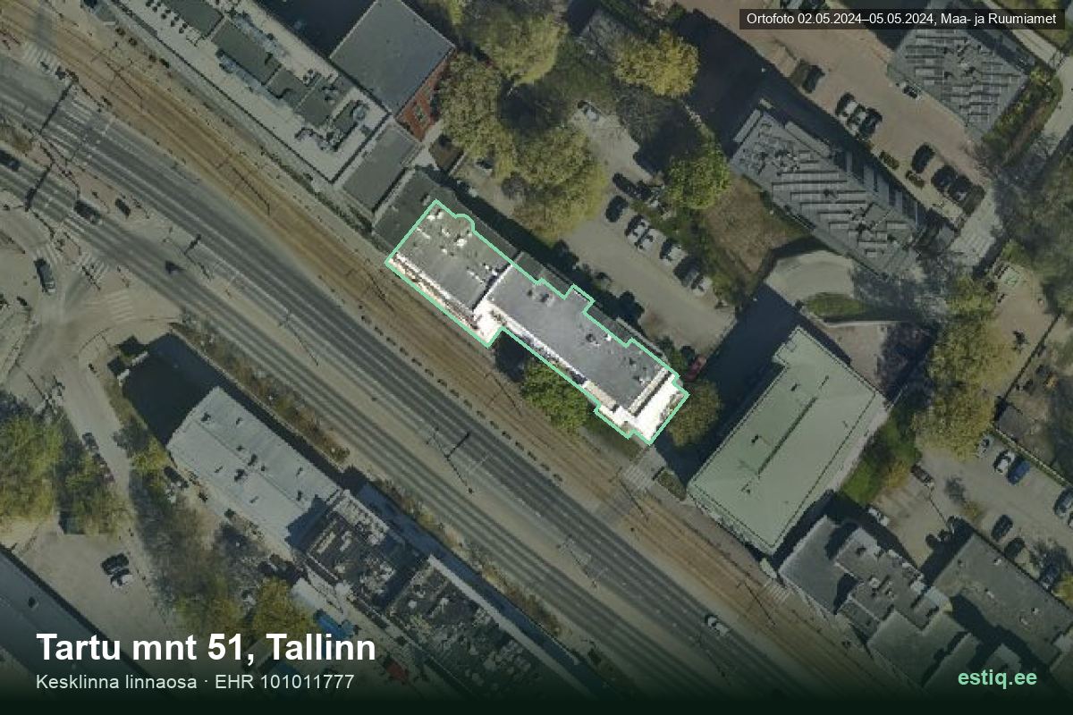 Tartu mnt 51, Tallinn – hoone aerofoto, kontuur ehitisregistri (EHR) andmetest