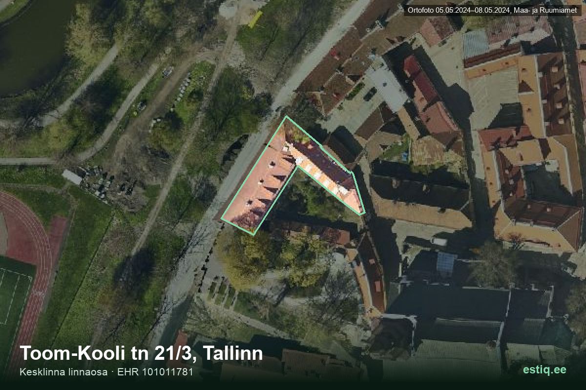 Toom-Kooli tänav 21/3, Tallinn – аэрофото дома, контур по данным регистра строений (EHR)