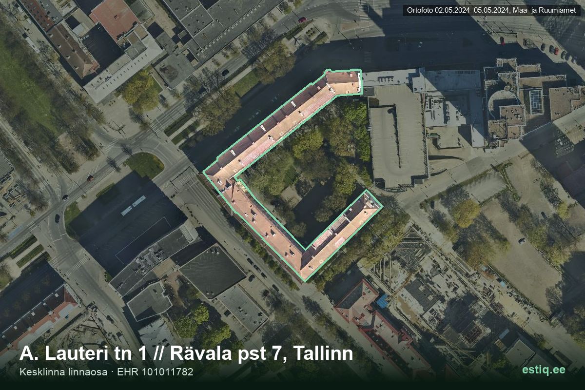 A. Lauteri tänav 1, Tallinn – hoone aerofoto, kontuur ehitisregistri (EHR) andmetest
