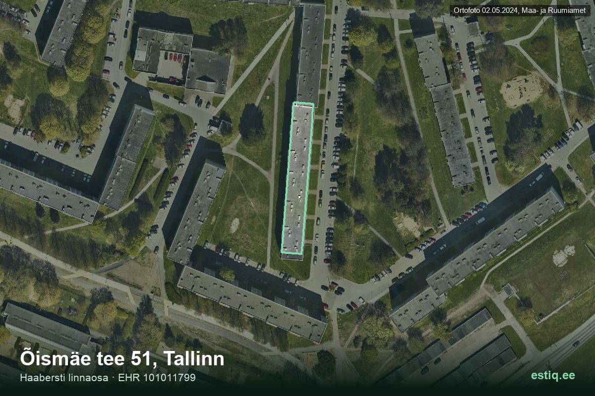 Õismäe tee 51, Tallinn – hoone aerofoto, kontuur ehitisregistri (EHR) andmetest