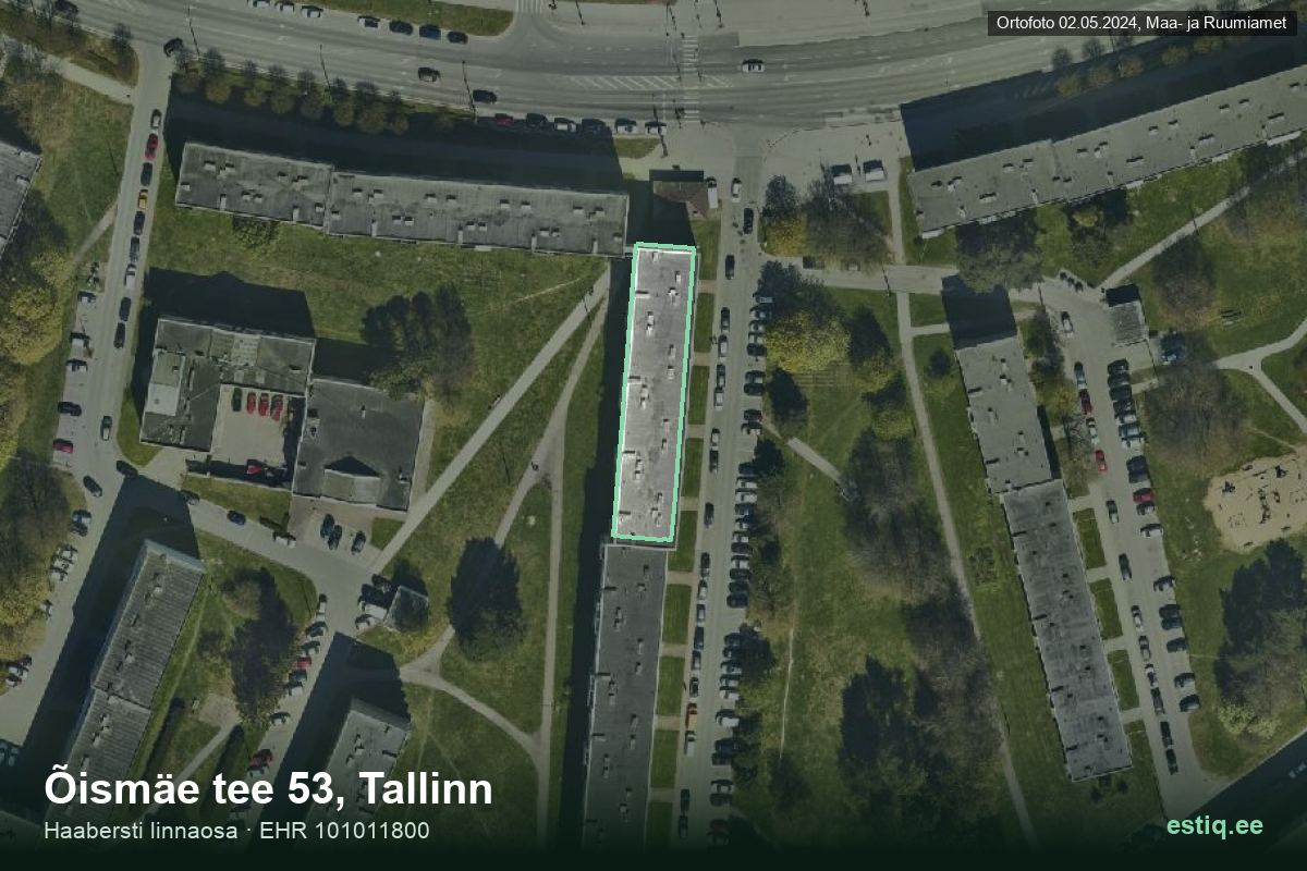 Õismäe tee 53, Tallinn – hoone aerofoto, kontuur ehitisregistri (EHR) andmetest